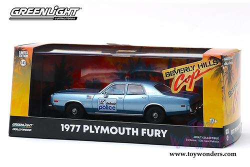 Greenlight Hollywood - Beverly Hills Cop Plymouth Fury Detroit Police (1977, 1/43 scale diecast model car, Blue) 86565