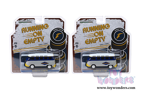 Greenlight - Running on Empty Series 1 | Volkswagen Type 2 (T1) Samba Bus - Goodyear Tires (1/43 scale diecast model car, Blue/Gray) 87010F/24