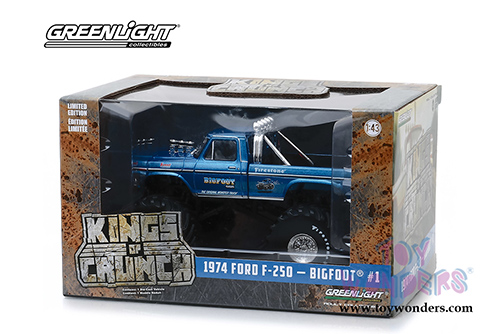 Greenlight - Kings of Crunch Series 1 | Ford F-250 Monster Truck (with 66-inch Tires) - BIGFOOT&reg; #1 The Original Monster Truck (1974, 1/43 scale diecast model car, Blue) 88011