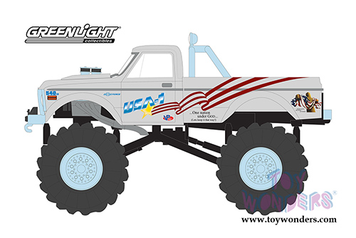 Greenlight - Kings of Crunch Series 1 | Chevrolet&reg; K-10 USA-1 (Legacy) Monster Truck (with 66-inch Tires) (1970, 1/43 scale diecast model car, White) 88012