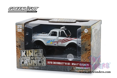Greenlight - Kings of Crunch Series 1 | Chevrolet&reg; K-10 USA-1 (Legacy) Monster Truck (with 66-inch Tires) (1970, 1/43 scale diecast model car, White) 88012