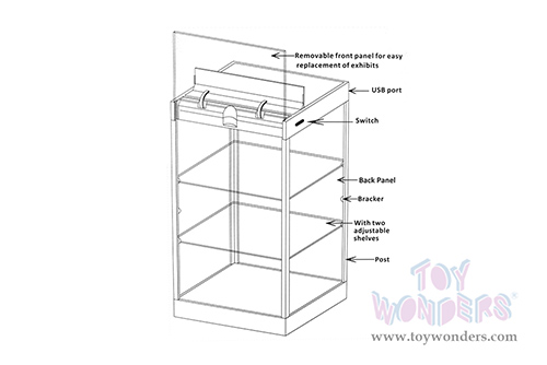 Large LED Light Display Case with 2 Adjustable Shelves (Black) 8827MBK