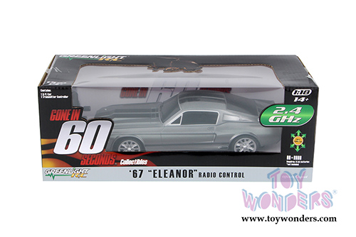 Greenlight - Eleanor from "Gone in 60 Seconds" - Ford Mustang Radio Control Car (1967, 1/18 scale durable plastic model car, Gray w/ Black Stripes) 91001