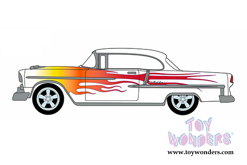 Greenlight - Motor World Series 17 | Chevrolet&reg; Bel Air&reg; Hardtop (1955, 1/64 scale diecast model car, White with Red flames) 96170A/48