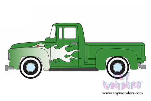 Greenlight - Motor World Series 17 | Ford F-100 Pick-Up Truck (1956, 1/64 scale diecast model car, Green with White flames) 96170B/48