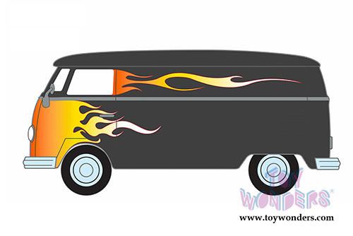 Greenlight - Motor World Series 17 | Volkswagen Panel Van (1/64 scale diecast model car, Black with Yellow flames) 96170F/48