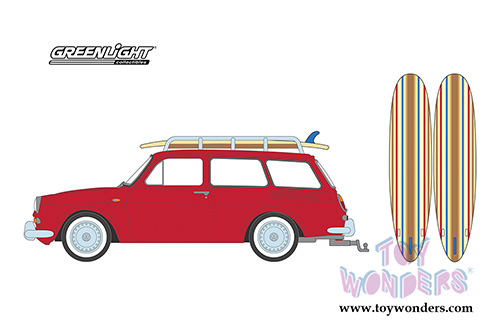 Greenlight - The Hobby Shop Series 5 | Volkswagen Type-3 Squareback with Roof Rack and Surfboards (1962, 1/64 scale diecast model car, Red) 97050A/48