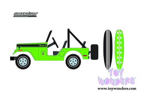 Greenlight - The Hobby Shop Series 10 | Jeep® CJ-5 Renegade with Surfboards (1971, 1/64 scale diecast model car, Big Bad Green) 97100B/48