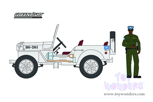 Greenlight - The Hobby Shop Series 11 | Willys MB Jeep&reg; UN "United Nations" White and Security Officer Figurine (1942, 1/64 scale diecast model car, White) 97110A/48