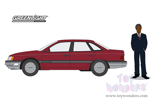 Greenlight - The Hobby Shop Series 13 | Ford Taurus with Sales Associate in Suit (1989, 1/64 scale diecast model car, Red) 97130D/48