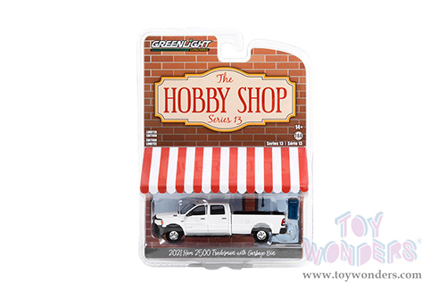 Greenlight - The Hobby Shop Series 13 | Ram 2500 Tradesman with Garbage Bin (2021, 1/64 scale diecast model car, White) 97130F/48