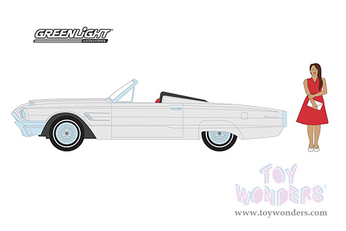 Greenlight - The Hobby Shop Series 14 | Ford Thunderbird Convertible and Woman in Dress (1965, 1/64 scale diecast model car, White) 97140B/48