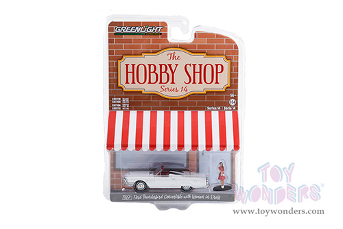 Greenlight - The Hobby Shop Series 14 | Ford Thunderbird Convertible and Woman in Dress (1965, 1/64 scale diecast model car, White) 97140B/48