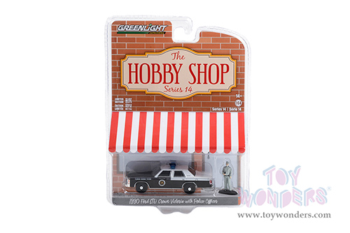 Greenlight - The Hobby Shop Series 14 | Ford LTD Crown Victoria Police "Florida Marine Patrol" and Police Officer (1990, 1/64 scale diecast model car, Black and White) 97140D/48