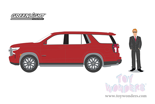 Greenlight - The Hobby Shop Series 14 | Chevrolet® Tahoe LT Texas Edition with Man in Suit (2022, 1/64 scale diecast model car, Red Metallic) 97140F/48
