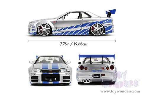 Jada Toys Fast & Furious - Brian's Nissan Skyline GT-R Hard Top (1/24 scale diecast model car, Candy Silver) 97158/4