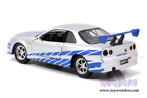 Jada Toys Fast & Furious - Brian's Nissan Skyline GT-R Hard Top (1/32 scale diecast model car, Silver w/Blue stripes) 97184