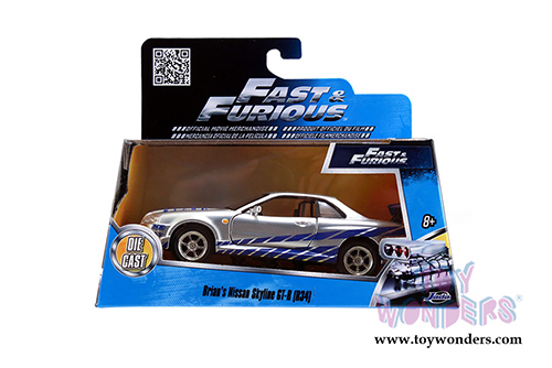 Jada Toys Fast & Furious - Brian's Nissan Skyline GT-R Hard Top (1/32 scale diecast model car, Silver w/Blue stripes) 97184