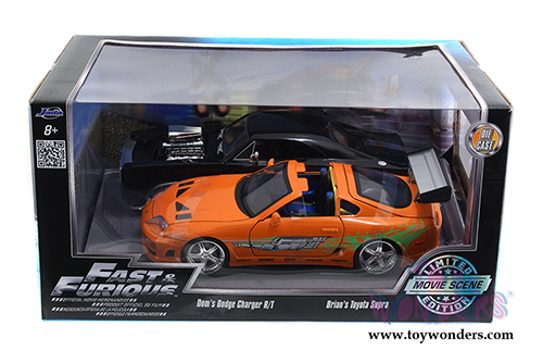 Jada Toys Fast & Furious - Twin Pack - Dom's Dodge Charger and Brian's Toyota Supra Open Top (1/24 scale diecast model car, Asstd.) 97503