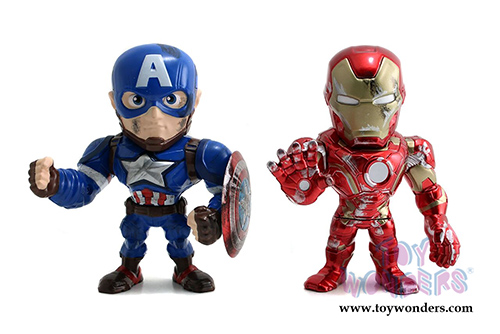 Jada Toys - Metals Die Cast | Captain America: Civil War  - Captain America and Iron Man with Battle Damage Twin Pack Figures (4" diecast model toy, Blue and Red) 97563