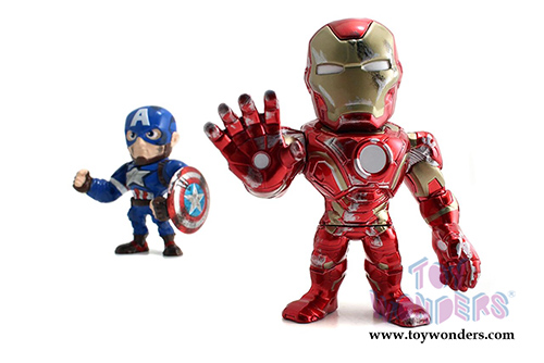 Jada Toys - Metals Die Cast | Captain America: Civil War  - Captain America and Iron Man with Battle Damage Twin Pack Figures (4" diecast model toy, Blue and Red) 97563
