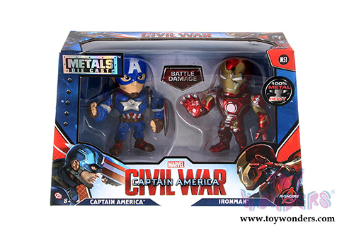 Jada Toys - Metals Die Cast | Captain America: Civil War  - Captain America and Iron Man with Battle Damage Twin Pack Figures (4" diecast model toy, Blue and Red) 97563