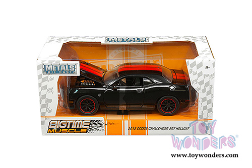 Jada Toys - Metals Die Cast | Bigtime Muscles Dodge Challenger SRT Hellcat Hardtop (2015, 1/24 scale diecast model car, Glossy Black) 97855