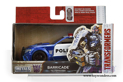 Jada Toys - Metals Die Cast | TRANSFORMERS 5 Barricade&reg; Custom Police Mustang (1/32, diecast model car, Blue w/White) 98394