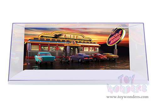 1/18 Scale Diecast Model Car Acrylic Display Case (with 3 background designs, White) 9919W