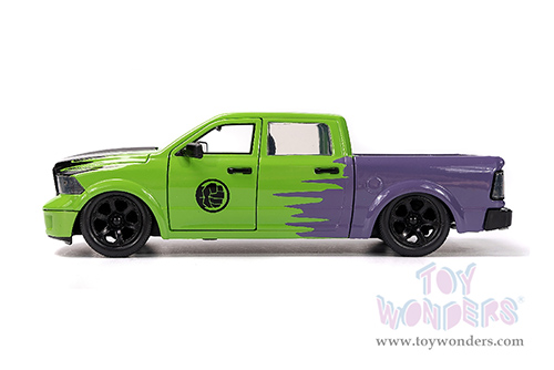Jada Toys - Hollywood Rides | Dodge Ram 1500 Pickup Truck with Hulk™ Diecast figure "Marvel Avengers" (2014, 1/24 diecast model car, Green/Purple) 99726