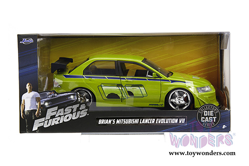 Jada Toys Fast & Furious - Brian's Mitsubishi Lancer Evolution VII Hardtop (1/24 scale diecast model car, Lime Green) 99788