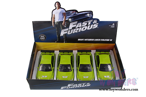 Jada Toys Fast & Furious - Brian's Mitsubishi Lancer Evolution VII Hardtop (1/24 scale diecast model car, Lime Green) 99794