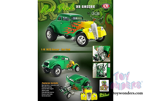 Acme - Rat Fink Willys Gasser (1933, 1/18 scale diecast model car, Green/Yellow) A1800917