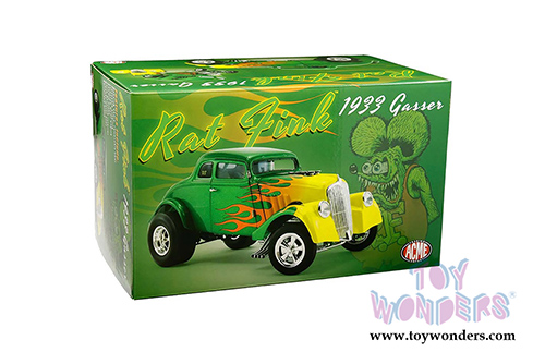 Acme - Rat Fink Willys Gasser (1933, 1/18 scale diecast model car, Green/Yellow) A1800917