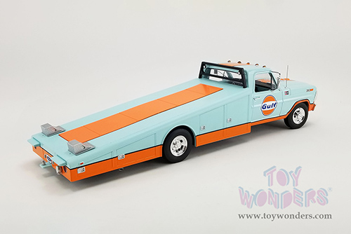 Acme - Ford F-350 Ramp Truck - Gulf Racing Team (1970, 1/18 scale diecast model car, Blue w/Orange) A1801413