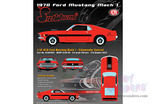 Acme - Ford Mustang Mach 1 "Sidewinder Special" (1970, 1/18 scale diecast model car, Orange/Black stripes) A1801861