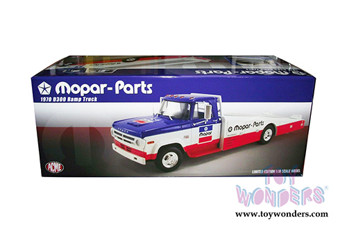 Acme - Dodge D300 Ramp Truck "Mopar Parts" (1970, 1/18 scale diecast model car, Blue/White/Red) A1801903