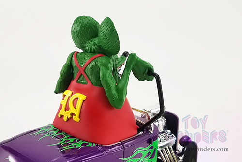 Acme - Ford Hot Rod Roadster with Rat Fink Figure (1932, 1/18 scale diecast model car, Purple with Green flames) A1805020