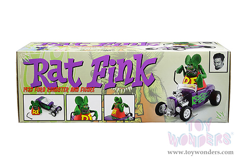 Acme - Ford Hot Rod Roadster with Rat Fink Figure (1932, 1/18 scale diecast model car, Purple with Green flames) A1805020