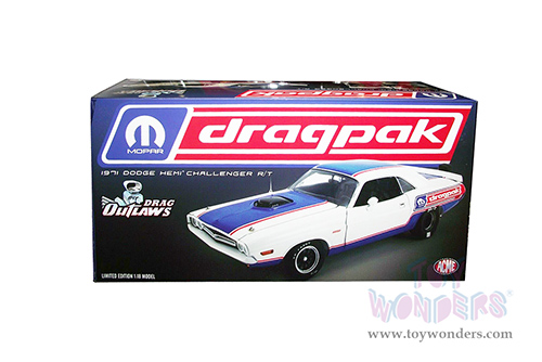 Acme Drag Outlaws - Dodge HEMI Challenger R/T MOPAR Drag Pak (1971, 1/18 scale diecast model car, White/Blue/Red) A1806017