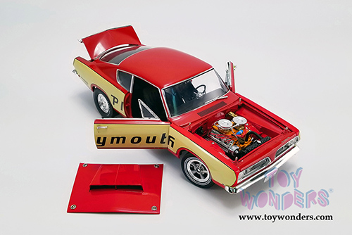 Acme - Plymouth Barracuda Super Stock Test Mule Hardtop (1968, 1/18 scale diecast model car, Red/Yellow) A1806114