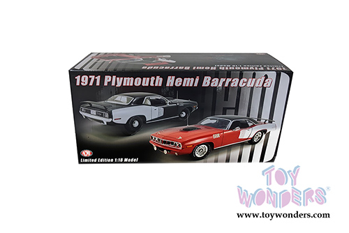 Acme - Plymouth Hemi Barracuda Hardtop (1971, 1/18 scale diecast model car, Red/White/Black) A1806121