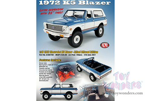 Acme - Chevrolet&reg; K5 Blazer - Lifted Version (1972, 1/18 scale diecast model car, Blue/White) A1807702