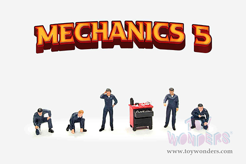 American Diorama/Mijo Exclusives - "Mechanics 5" Figure Set (6 pc. set, 1/64 scale diecast metal, Asstd.)  AD-2435MJ