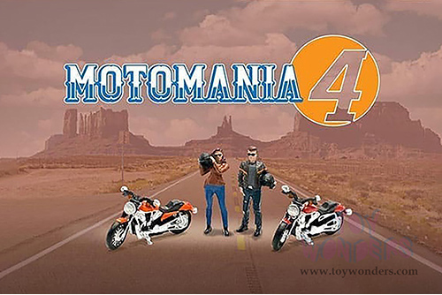 American Diorama/Mijo Exclusives - Motomania 4 Figure & Bike Set (4 pc. set, 1/64 scale diecast metal, Asstd.)  AD-76504MJ