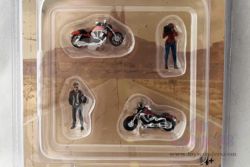American Diorama/Mijo Exclusives - Motomania 4 Figure & Bike Set (4 pc. set, 1/64 scale diecast metal, Asstd.)  AD-76504MJ