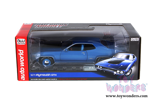 Auto World - Plymouth GTX Hard Top (1971, 1/18 scale diecast model car, Blue) AMM1065
