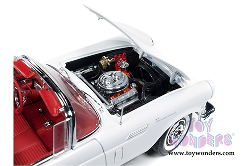 Auto World American Muscle - Ford Thunderbird Convertible w/ Removable Bonnet Holiday Edition (1957, 1/18 scale diecast model car, White) AMM1089