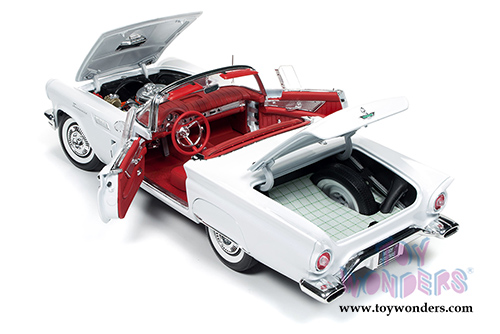 Auto World American Muscle - Ford Thunderbird Convertible w/ Removable Bonnet Holiday Edition (1957, 1/18 scale diecast model car, White) AMM1089