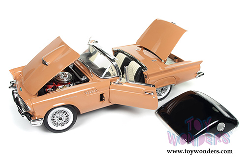 Auto World American Muscle - Ford Thunderbird Convertible w/ Removable Black Bonnet 60th Anniversary edition (1957, 1/18 scale diecast model car, Coral Sand) AMM1098